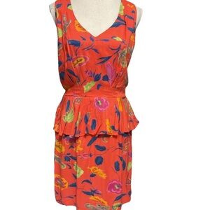Angie Orange Floral Peplum Sleeveless V Neck Dress NWT Size Large